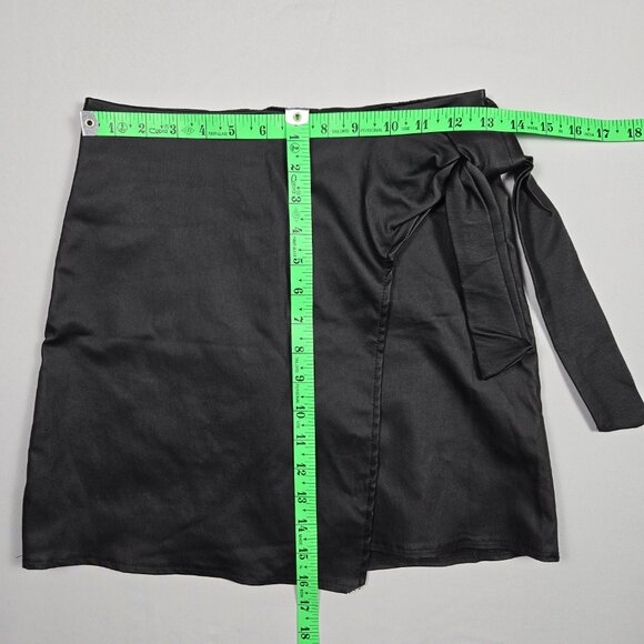 Originality Black Wrap Mini Skirt Tie Waist Y2K Minimalist Night‎ Out Women’s S - Picture 9 of 10